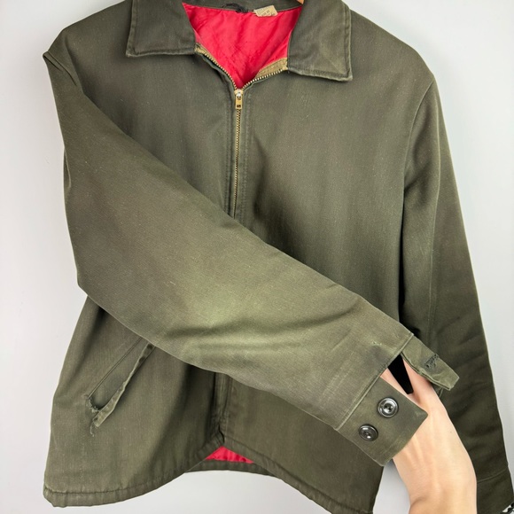 Vintage Wrangler Mens Olive Army Green Quilted Work Jacket Sz 42 Distressed - Picture 10 of 16